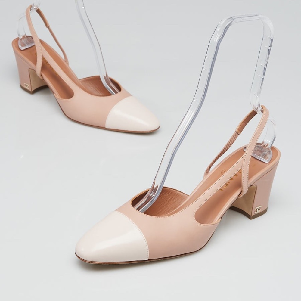 Beige nude blush Chanel sling back